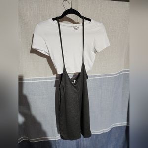 White an gray top an spandex sports